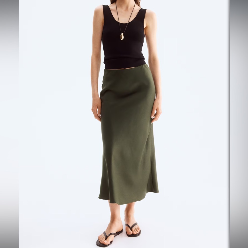 Olive Green Satin Slip Skirt